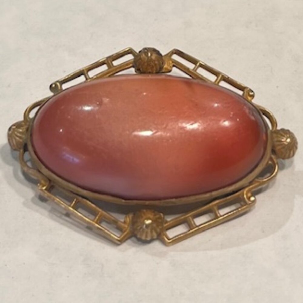 Romantic Antique Pink & Gold Brooch